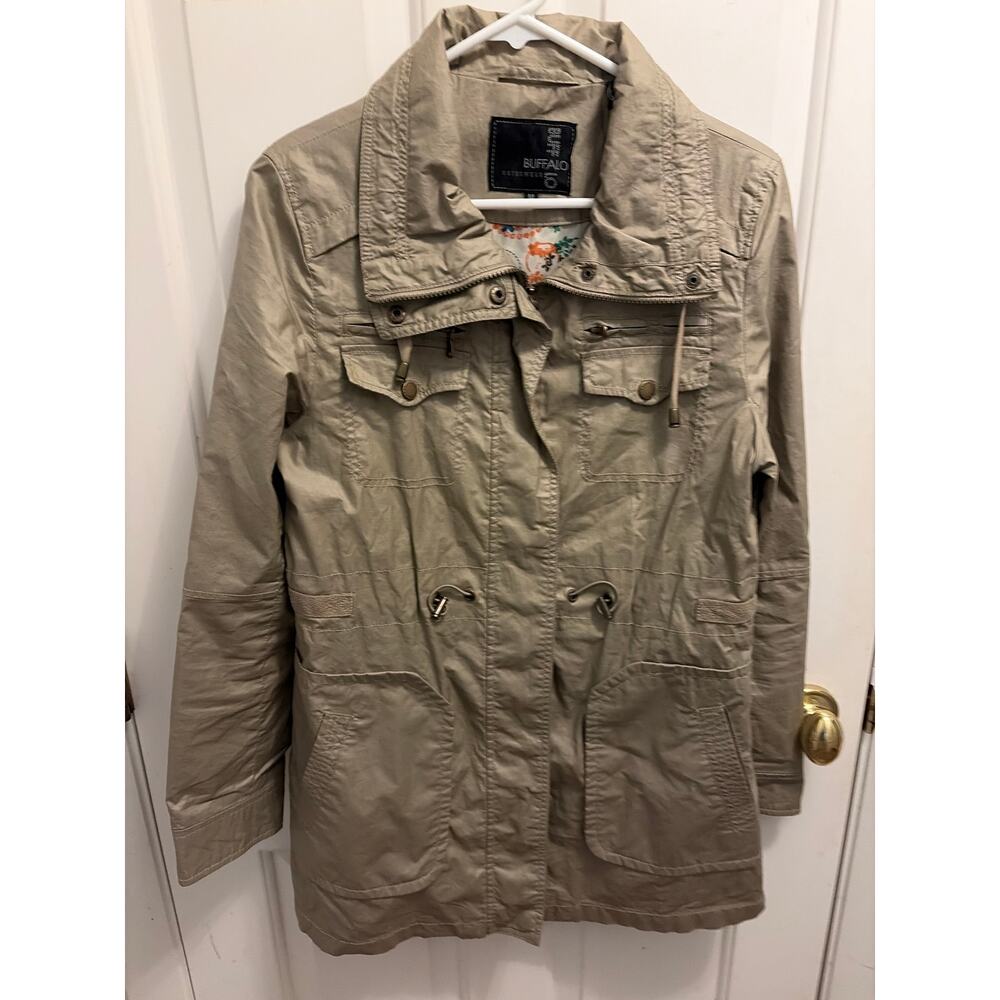 Buffalo David Bitton Khaki Utility Cargo Jacket Floral Lining Size Medium - Picture 4 of 10